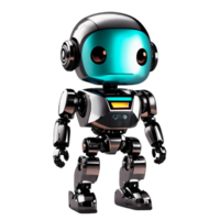 AI generated Cheerful cute silver and teal color standing humanoid robot PNG isolated on a transparent background AI Generative
