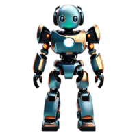 AI generated Cheerful cute silver and teal color standing humanoid robot PNG isolated on a transparent background AI Generative