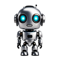 AI generated Cheerful cute silver and teal color standing humanoid robot PNG isolated on a transparent background AI Generative