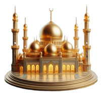 AI generated 3D Realistic Golden Mosque for ramadan greeting PNG isolated on transparent background AI Generative