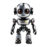 AI generated Cheerful cute silver and teal color standing humanoid robot PNG isolated on a transparent background AI Generative