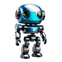 AI generated Cheerful cute silver and teal color standing humanoid robot PNG isolated on a transparent background AI Generative