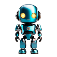 AI generated Cheerful cute silver and teal color standing humanoid robot PNG isolated on a transparent background AI Generative