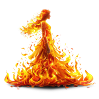 ai generado mujer de fuego. ardiente niña aislado en transparente antecedentes png