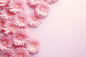 AI generated Pink chrysanthemum flower on a pink background. Background with copy space. AI-generated content photo