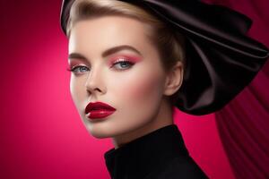 AI generated Elegant Portrait of Model Showcasing Luxury Cosmetics in High-Fashion Style photo