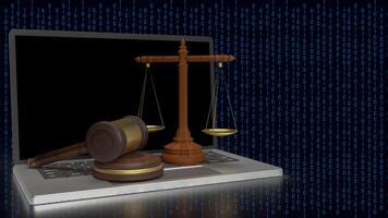 The wood hammer and libra for digital law concept 3d rendering. photo