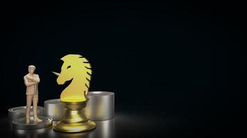 The Gold Unicorn Chess and man Figure for Business concept 3d Rendering. photo