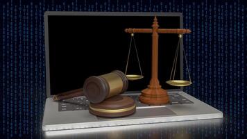 The wood hammer and libra for digital law concept 3d rendering. photo