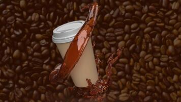 Coffee cup on Bean Background for hot drink concept 3d rendering. photo