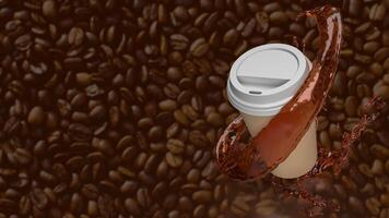 Coffee cup on Bean Background for hot drink concept 3d rendering. photo