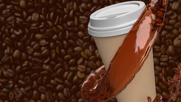 Coffee cup on Bean Background for hot drink concept 3d rendering. photo