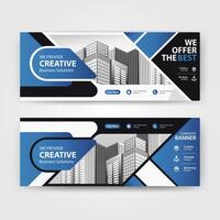 Blue and Black color abstract corporate business banner template, horizontal advertising layout for website design vector