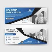 Blue and Black color abstract corporate business banner template, horizontal advertising layout for website design vector