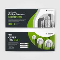 Green color abstract corporate business banner template, horizontal advertising business banner layout template for website design. Vector