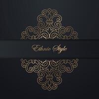 A golden congratulatory frame in Arabic style. Decorative ancient ornament. The card for invitations. A flower shape for the text. Vector illustrations. Design elements.
