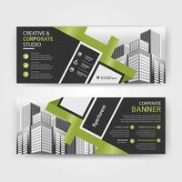 Green color abstract corporate business banner template, horizontal advertising business banner layout template for website design. Vector