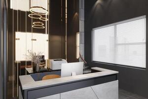 information desk, modern reception,  3d rendering photo