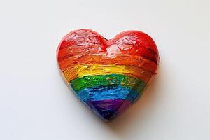 ai generado un texturizado corazón escultura pintado en vibrante arco iris colores. generativo ai. foto