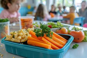 ai generado un niño caja de almuerzo arreglado con apto para alérgicos alternativas. generativo ai. foto