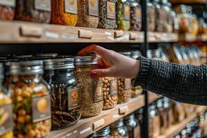 AI generated Close-up of a hand selecting a gluten-free option from a well-organized pantry. Generative AI. photo