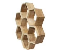 Wooden hexagonal shelf isolated on white background photo