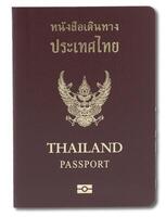 Thai passport with shadow isolated on white background photo