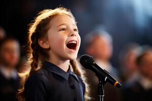 ai generado un joven niña niño canto bokeh estilo antecedentes con generativo ai foto