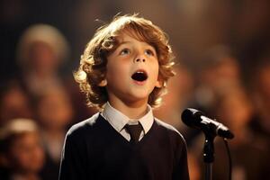 AI generated a young boy kid singing bokeh style background photo