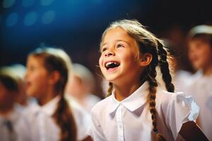 ai generado un joven niña niño canto bokeh estilo antecedentes con generativo ai foto