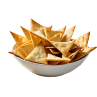 AI generated Pita Chips and Hummus image isolated on a transparent background PNG photo