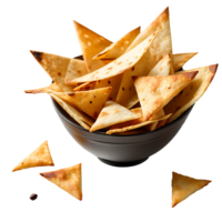 AI generated Pita Chips and Hummus image isolated on a transparent background PNG photo