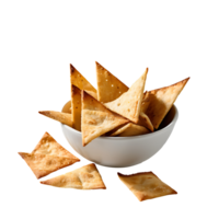 AI generated Pita Chips and Hummus image isolated on a transparent background PNG photo