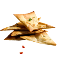 AI generated Pita Chips and Hummus image isolated on a transparent background PNG photo