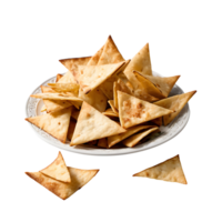 AI generated Pita Chips and Hummus image isolated on a transparent background PNG photo