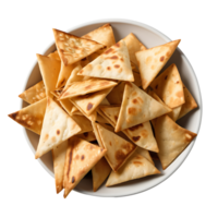 AI generated Pita Chips and Hummus image isolated on a transparent background PNG photo