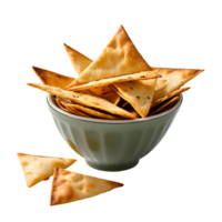 AI generated Pita Chips and Hummus image isolated on a transparent background PNG photo