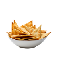 AI generated Pita Chips and Hummus image isolated on a transparent background PNG photo