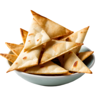 AI generated Pita Chips and Hummus image isolated on a transparent background PNG photo