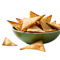 AI generated Pita Chips and Hummus image isolated on a transparent background PNG photo