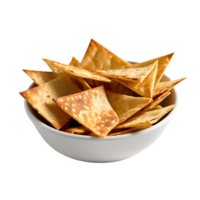 AI generated Pita Chips and Hummus image isolated on a transparent background PNG photo