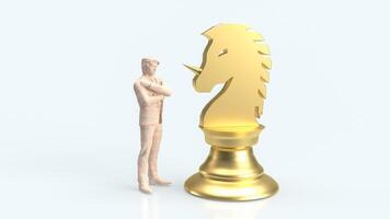 The Gold Unicorn Chess and man Figure for Business concept 3d Rendering. photo