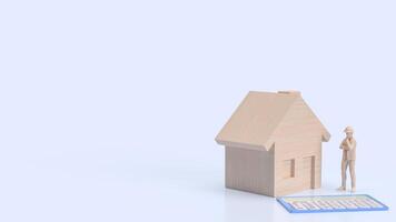 el ingeniero y casa madera para edificio o propiedad concepto 3d representación. foto