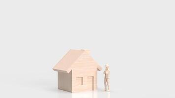 el ingeniero y casa madera para edificio o propiedad concepto 3d representación. foto