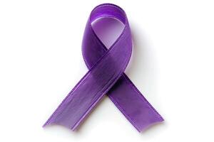 AI generated A single purple ribbon symbolizing awareness for various causes, isolated on a white background. Generative AI. photo