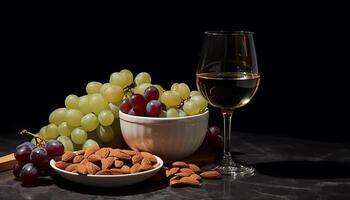 ai generado frescura de naturaleza en un vaso, un gastrónomo vino celebracion generado por ai foto