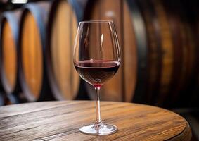 AI generated Wooden barrel holds red wine in elegant winery cellar generated by AI photo