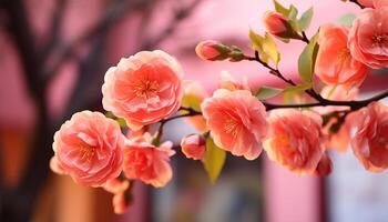 AI generated Freshness and beauty in nature pink flower head blossoms generated by AI photo