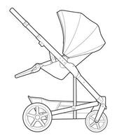 outline vector baby stroller isolated on white background. Vector illustration of a sketch style.