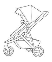 outline vector baby stroller isolated on white background. Vector illustration of a sketch style.